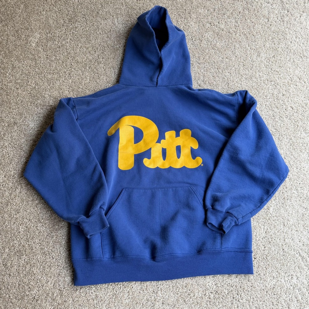 Vintage Pitt Panthers Hoodie Sweatshirt Mens Large Blue Jerzees Fleece Pullover
